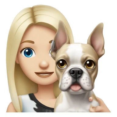 Blonde girl with blue eye holding boston terrier sticker