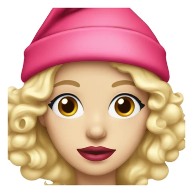 Beautiful blonde blue eyed woman with pink lips wearing red santa hat sticker