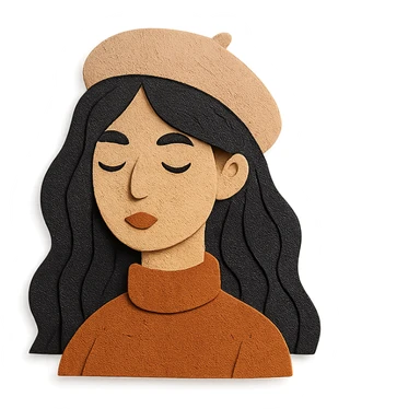 aesthetic girl with black hair, layered textures sticker