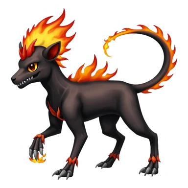 Badass black skeletal cool shiny Houndoom-Charmeleon-Fakémon-hybrid-creature (full body)  with flamey Mohawk  sticker