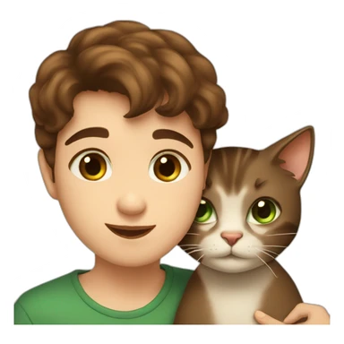 Girl with brown eyes and brown hair kisses the boy with brown hair and green eyes and hugs brown cats sticker