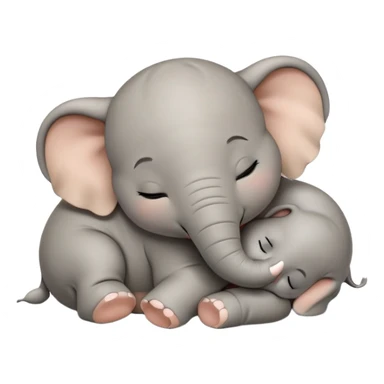 meme-worthy-cute-sleeping-baby-elephant-portrait-emoji,-head-resting-peacefully-with-a-contented-smile,-showcasing-a-delightfully-tiny-build-and-a-luxuriously-soft-gray-hide,-eyes-shut-in-a-serene,-restful-nap,-simplified sticker