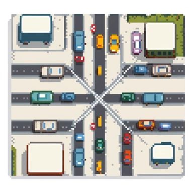 busy intersection with traffic sticker