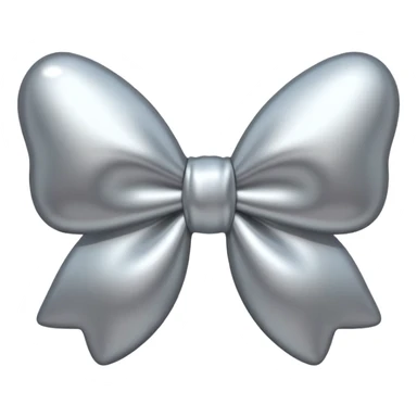 A cute bow emoji made of polished silver chrome, smooth rounded loops, glossy metallic surface, soft mirror reflections, subtle highlights, minimal and adorable proportions, iOS emoji style, centered composition, clean white background, soft studio lighting, no text, no outline, ultra high quality sticker