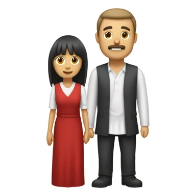 Hombre de pelo morocho y corto abrazado a una mujer de pelo lacio rojizo y con flequillo sticker