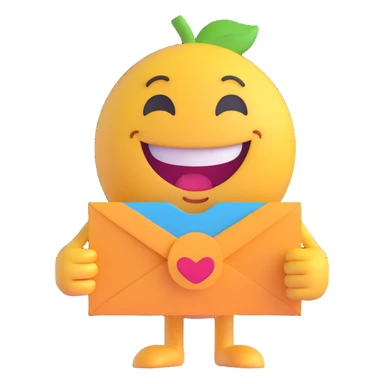 3D emoji character with a big smile and a thank you card sticker