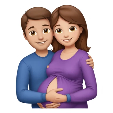 Man hugging pregnant woman brown hair sticker