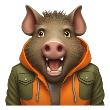 ANGRY wild boar with orange jacket sticker