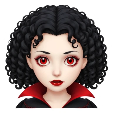 vampiro, cabelos cacheados pretos, pele pálida, olhos vermelhos, sexo feminino sticker