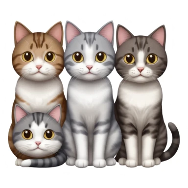 3 different coloured short haired cats including; a dark brown tabby and white cat, and a dark grey and white  sticker