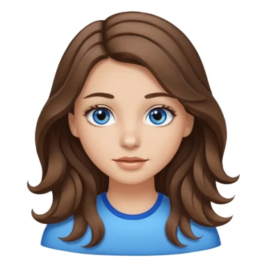 Girl with loose wavy brown hair with white highlights, blue eyes, long lashes, and white/tan skin. sticker