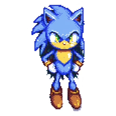 Change Sonic's eyes to yellow, keep pixel art style, no background sticker