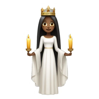lucia with candles in her lucia crown with dark long hair and a white long sleeved gown sticker