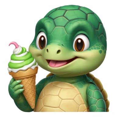 cute turtle portrait, head and shoulders only, licking an ice cream cone, funny happy expression, 3D cartoon, mobile game icon style, clean background, no text, no watermark
 sticker