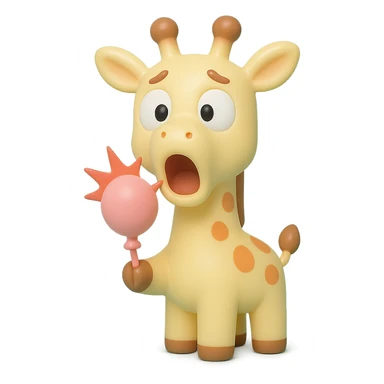 giraffe popping balloon in surprise expression, vinyl figure style sticker