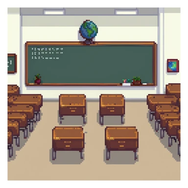 classroom with a group of students interacting in pixel art style sticker