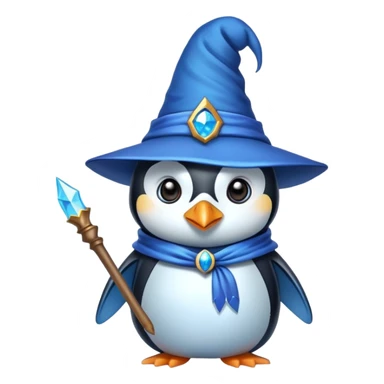 penguin wizard with wand and pointy hat sticker
