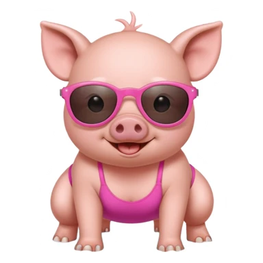 cute pig wearing cool sunglasses and bathing suit on all fours sticker