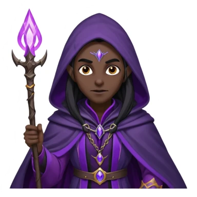 {
      "type": "human",
      "look": "dark elf wizard, black cloak, purple energy around staff",
      "description": "a dark elf wizard in a black cloak channeling purple energy around their staff"
    } sticker