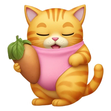 Yellow cat wearing pink panty holding sweet potato  sticker