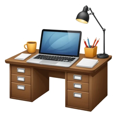 simple emoji of a cozy desk with a paper and a laptop on it sticker