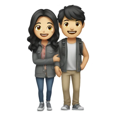 Cute Asian couple (girl with wavy long hair guy with short straight hair) excitedly traveling  sticker