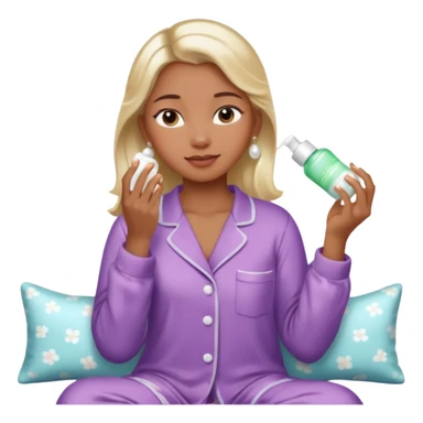 Clean girl aesthetic emoticons, apply skincare products, pearl earrings, glowing skin, pajamas, soft lighting sticker