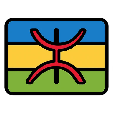 Simplified Amazigh flag design with bright colors: blue, green, yellow, and a red Z symbol in the center, colorful icon with clear lines sticker