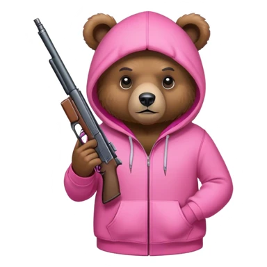 Bear in pink hoodie holding a gun  sticker