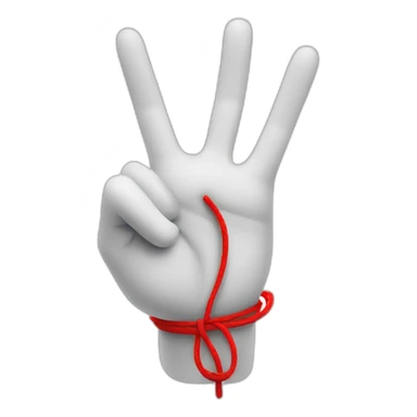 white 3d cartoon hand doing peace sign with a red string on pointy finger sticker