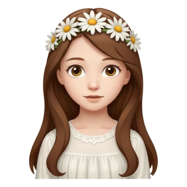 Girl with long brown hair, pale skin, daisy hairclips, long sleeved white flowy dress sticker