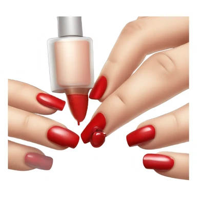 Nails getting painted red with red lacqer at the bottom sticker