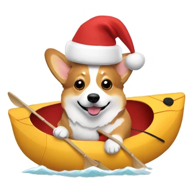 corgi in a kayak with Santa hat sticker