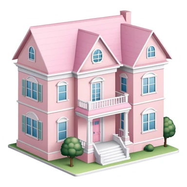 Light pink sorority house mansion, southern, isometric dollhouse-style, realistic sticker