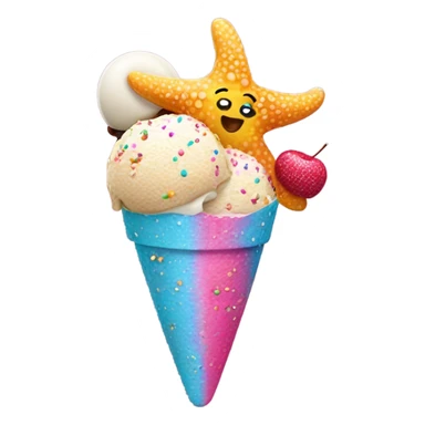 Golden starfish eating ice cream sticker