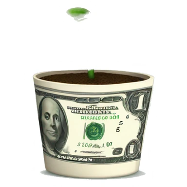 a potted plant with dollar bills as the leaves sticker