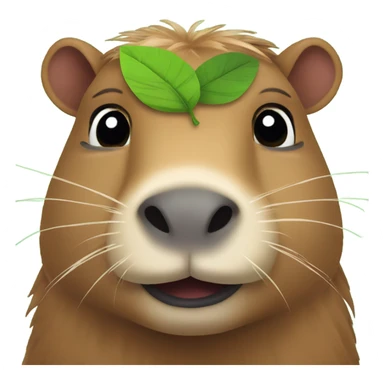 A CAPYBARRA LIKE EMOJI LOOKING AT THE CAMERA WITH A LEAF ON THE HEAD sticker