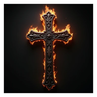 realistic gothic cross, with a dark flame, photorealistic style sticker