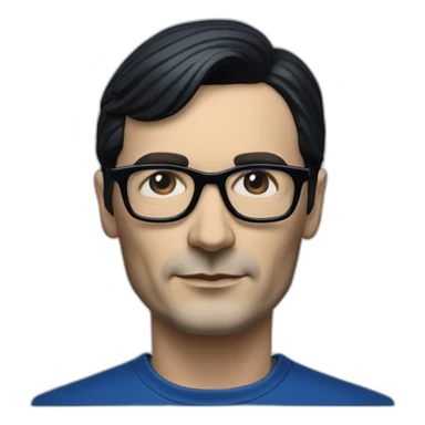 photo realistic Ralf Hutter from Kraftwerk, short straight black hair, black glasses, Dark Blue T-shirt, facing left sticker