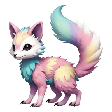Rare realistic exotic pastel cute epic pretty beautiful handsome gorgeous aesthetic colorful vibrant Vernid-Trico-species-Fakemon-creature by LiLaiRa, 4 legs, 1 tail, random markings, (full body) sticker