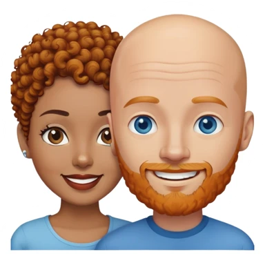 Light brown skin woman with short curly black hair and bald white man with blue eyes and ginger beard couple sticker