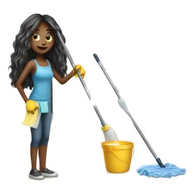 long hair girl cleaning house sticker