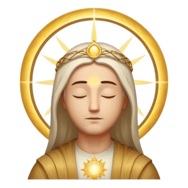 Christ Guardian of Mind, calm wise presence with luminous halo, eyes closed in meditation, gentle rays of light emanating from head, abstract symbols of intellect, iOS emoji style sticker
