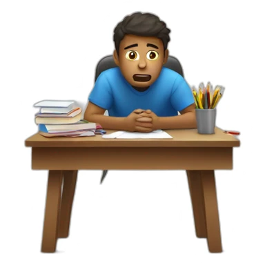 Sitting at his desk Terrified student learning stressed out for exam on desk sticker