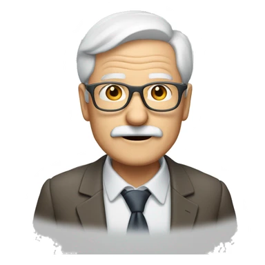 70 year old man, white skin, glasses with light metal frame, thin mustache, white hair sticker