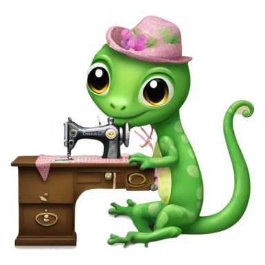 Sweet cute gecko sewing with singer machine sticker