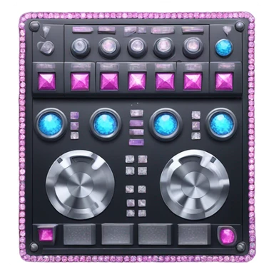Realistic isolated DJ Sound control board with pink,blue,and purple sparkling diamonds and rhinestones on it. sticker