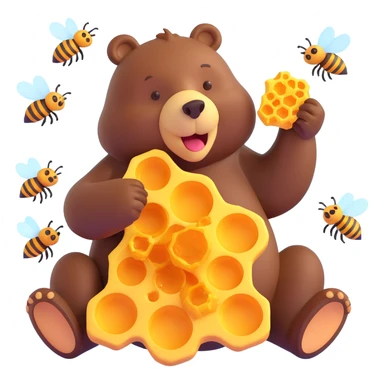 bear eating honeycomb with bees flying around sticker