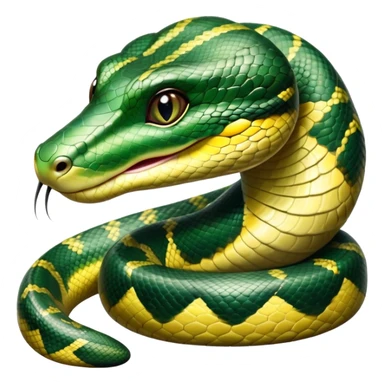 cinematic-cute-Green anaconda-portrait-emoji,-head-tilted-playfully-and-inquisitively,-with-a-sleek,-shimmering-body-adorned-with-detailed-scale-sriped patterns-and-round,-sparkling-eyes-full-of-wonder,-simplified-yet-irresistibly-adorable-features sticker