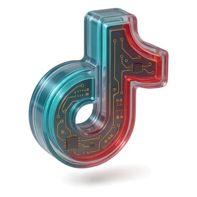 TikTok logo, modern and tech-inspired, glossy circuit style, transparent background sticker